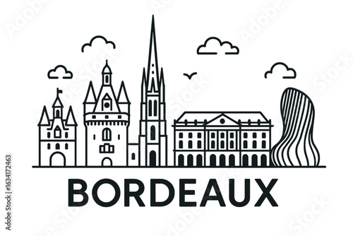 Bordeaux city skyline with iconic buildings and landmarks