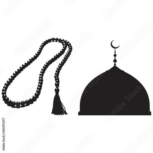 Islamic Silhouette Art with Mosque, Lantern, and Aladdin Lamp

