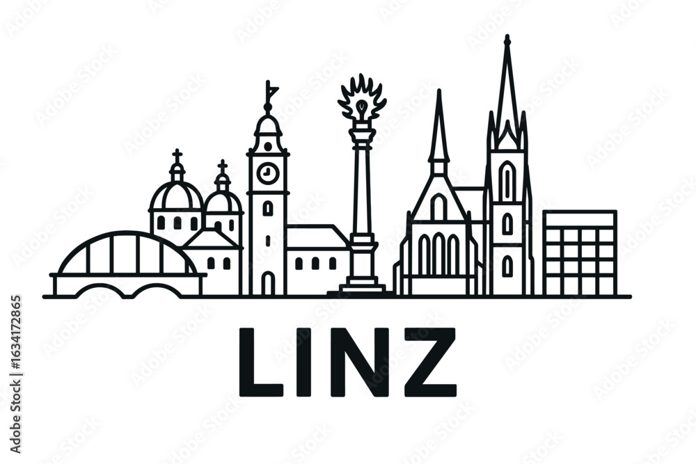 Naklejka premium Linz city skyline with iconic buildings and landmarks