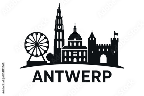 Antwerp city skyline with iconic buildings and landmarks