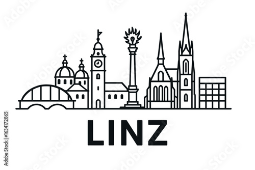 Linz city skyline with iconic buildings and landmarks
