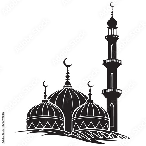 Islamic Silhouette Art with Mosque, Lantern, and Aladdin Lamp

