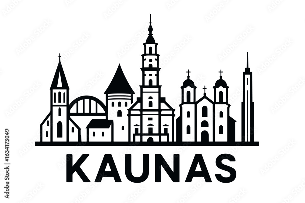 Obraz premium Kaunas city skyline with iconic buildings and landmarks