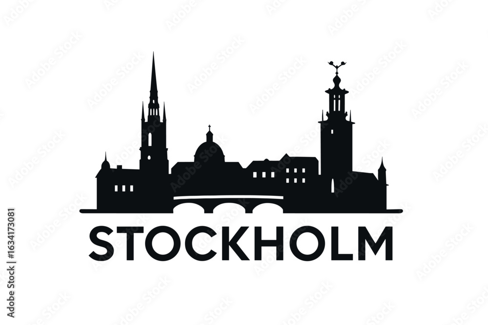Naklejka premium Stockholm city skyline with iconic buildings and landmarks
