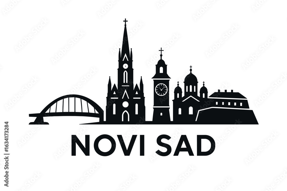 Naklejka premium Novi Sad city skyline with iconic buildings and landmarks