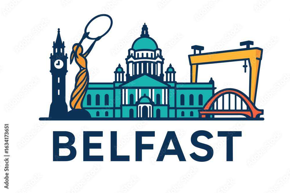 Fototapeta premium Belfast city skyline with iconic buildings and landmarks