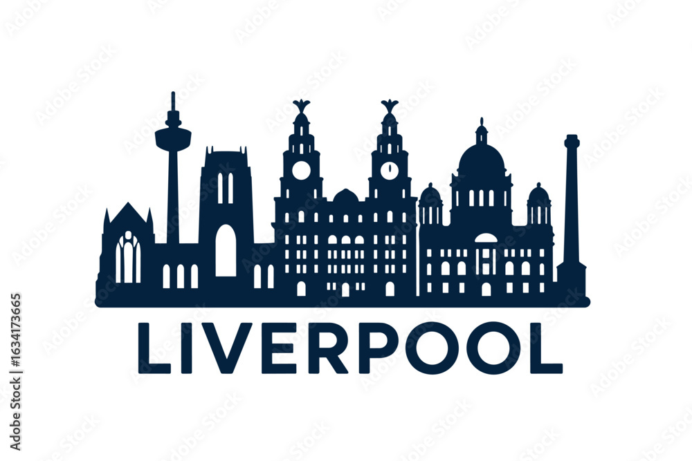 Fototapeta premium Liverpool city skyline with iconic buildings and landmarks
