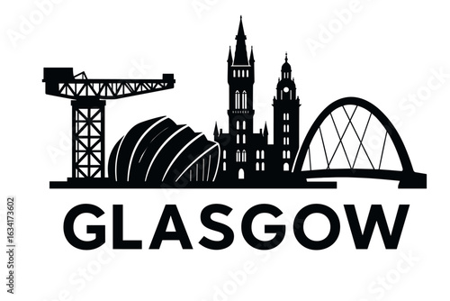 Glasgow city skyline with iconic buildings and landmarks