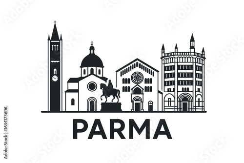 Parma city skyline with iconic buildings and landmarks