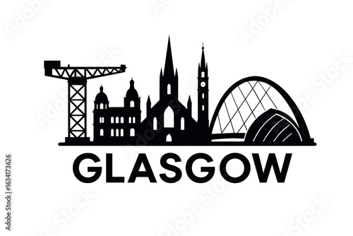 Glasgow city skyline with iconic buildings and landmarks