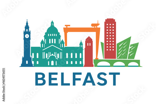Belfast city skyline with iconic buildings and landmarks