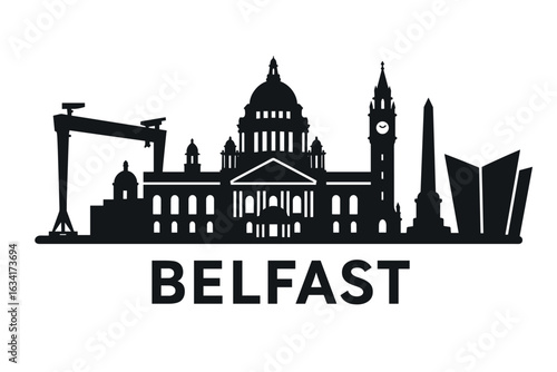 Belfast city skyline with iconic buildings and landmarks