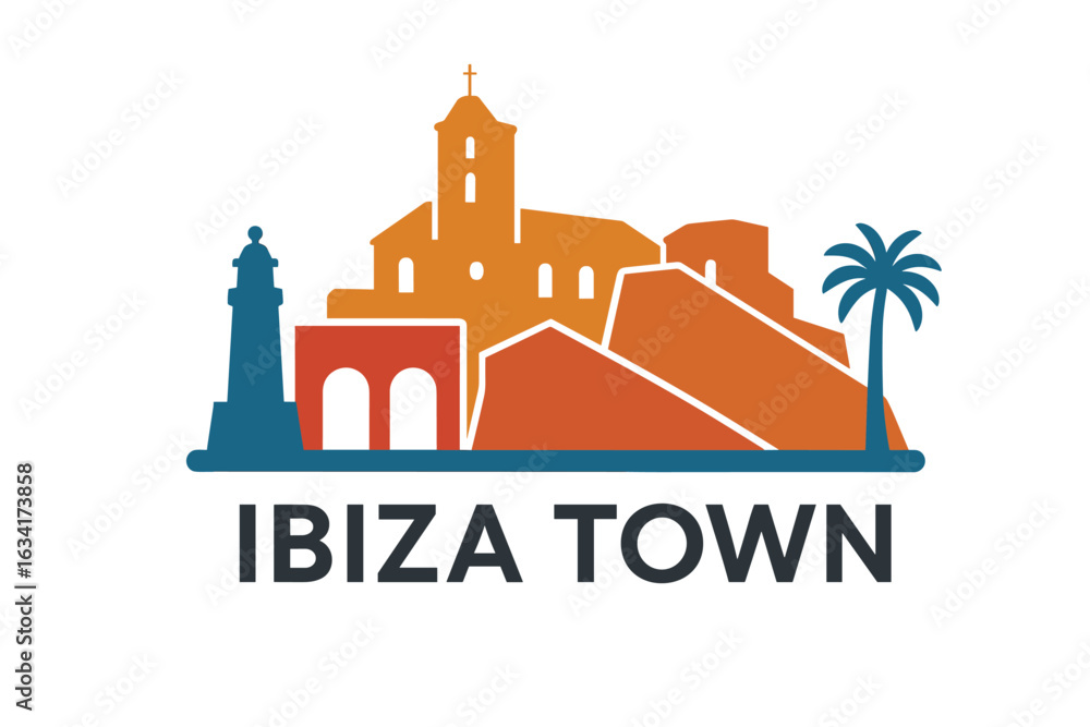 Fototapeta premium City skyline with iconic buildings and landmarks, Ibiza Town