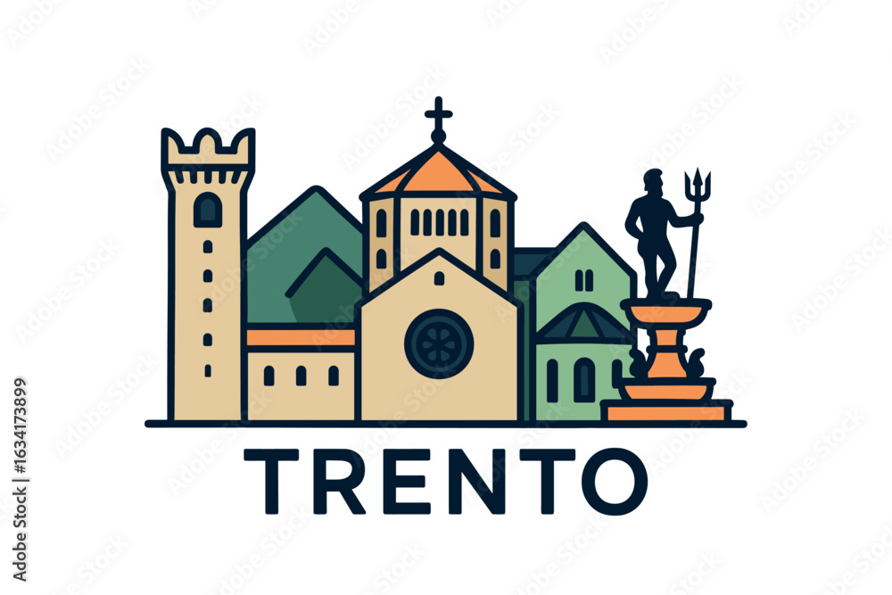 Fototapeta premium City skyline with iconic buildings and landmarks, Trento