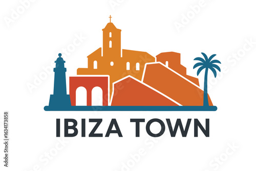 City skyline with iconic buildings and landmarks, Ibiza Town
