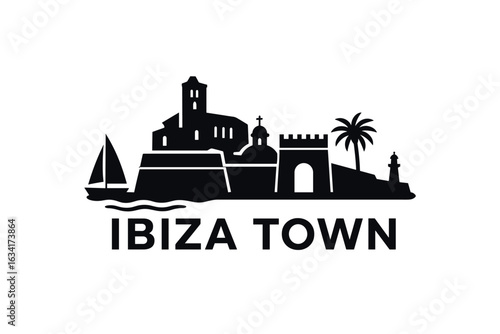 City skyline with iconic buildings and landmarks, Ibiza Town