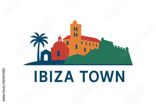 City skyline with iconic buildings and landmarks, Ibiza Town