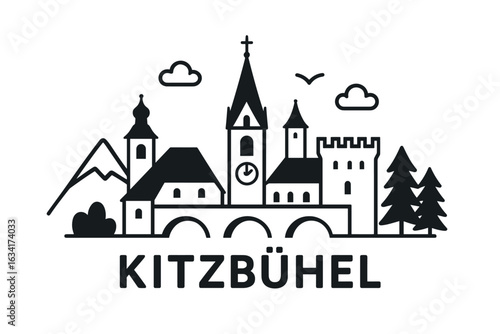City skyline with iconic buildings and landmarks, Kitzbühel