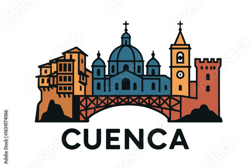 City skyline with iconic buildings and landmarks, Cuenca