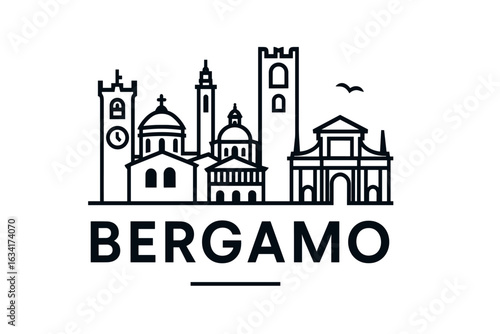 City skyline with iconic buildings and landmarks, Bergamo