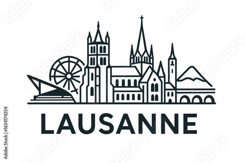 City skyline with iconic buildings and landmarks, Lausanne