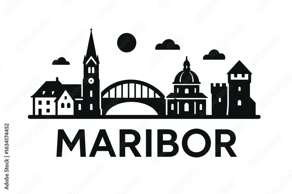 Naklejka premium City skyline with iconic buildings and landmarks, Maribor