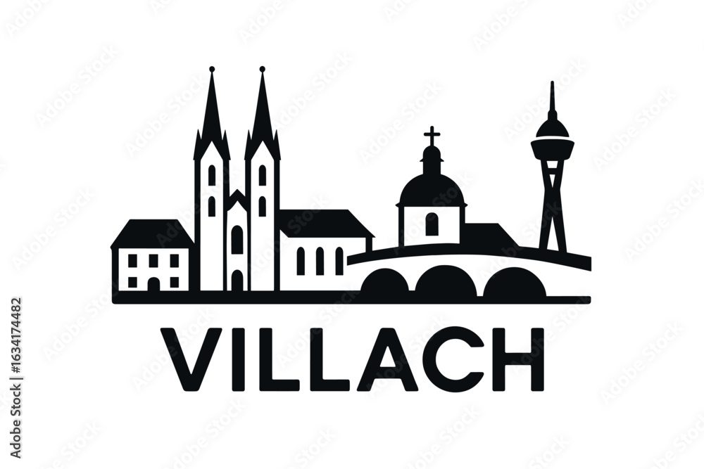 Obraz premium City skyline with iconic buildings and landmarks, Villach