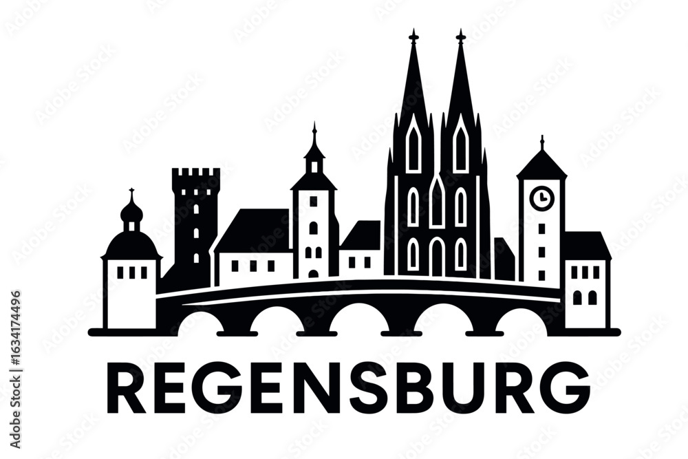 Obraz premium City skyline with iconic buildings and landmarks, Regensburg