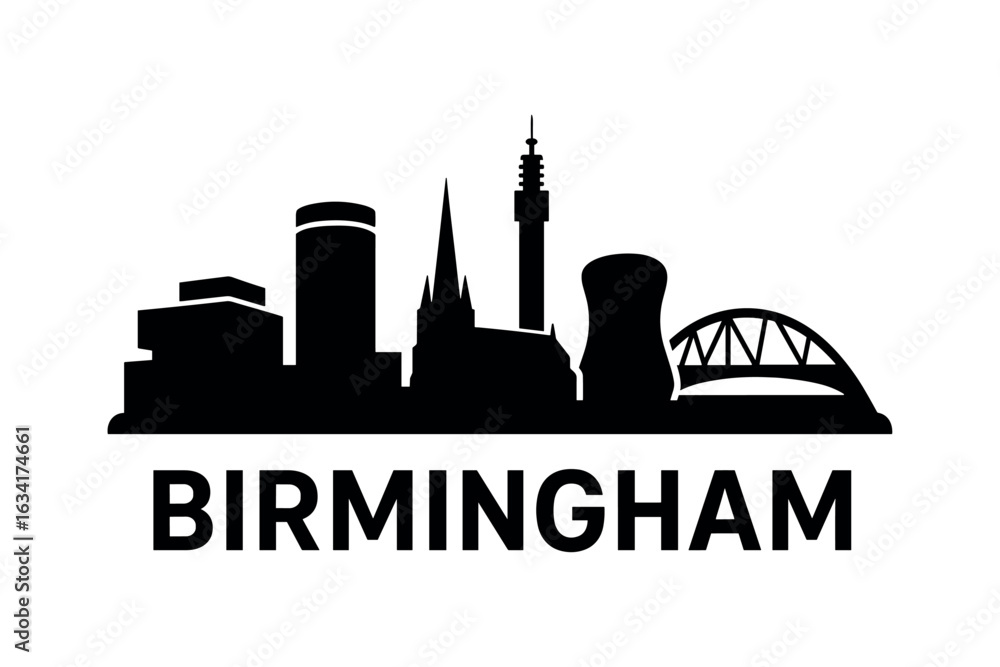 Naklejka premium City skyline with iconic buildings and landmarks, Birmingham