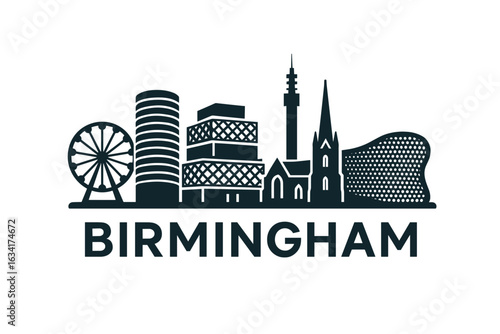 City skyline with iconic buildings and landmarks, Birmingham