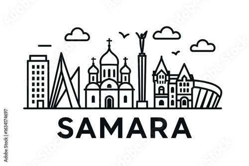 City skyline with iconic buildings and landmarks, Samara