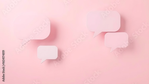 Abstract composition of floating speech bubbles against a soft pastel gradient background.