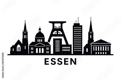 City skyline with iconic buildings and landmarks, Essen