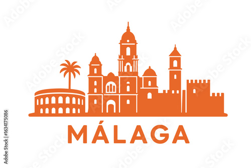 City skyline with iconic buildings and landmarks, Malaga