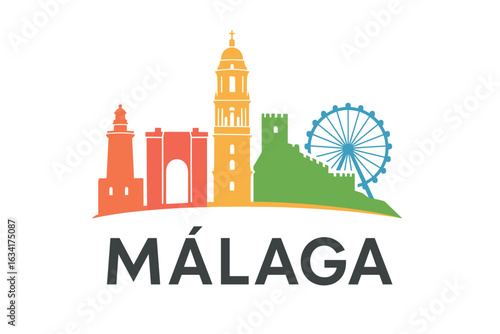 City skyline with iconic buildings and landmarks, Malaga