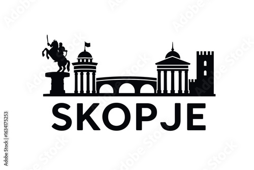 City skyline with iconic buildings and landmarks, Skopje