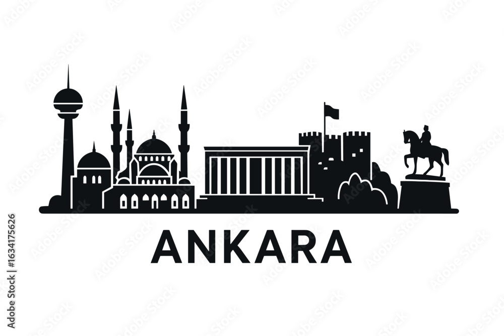 Naklejka premium City skyline with iconic buildings and landmarks, Ankara