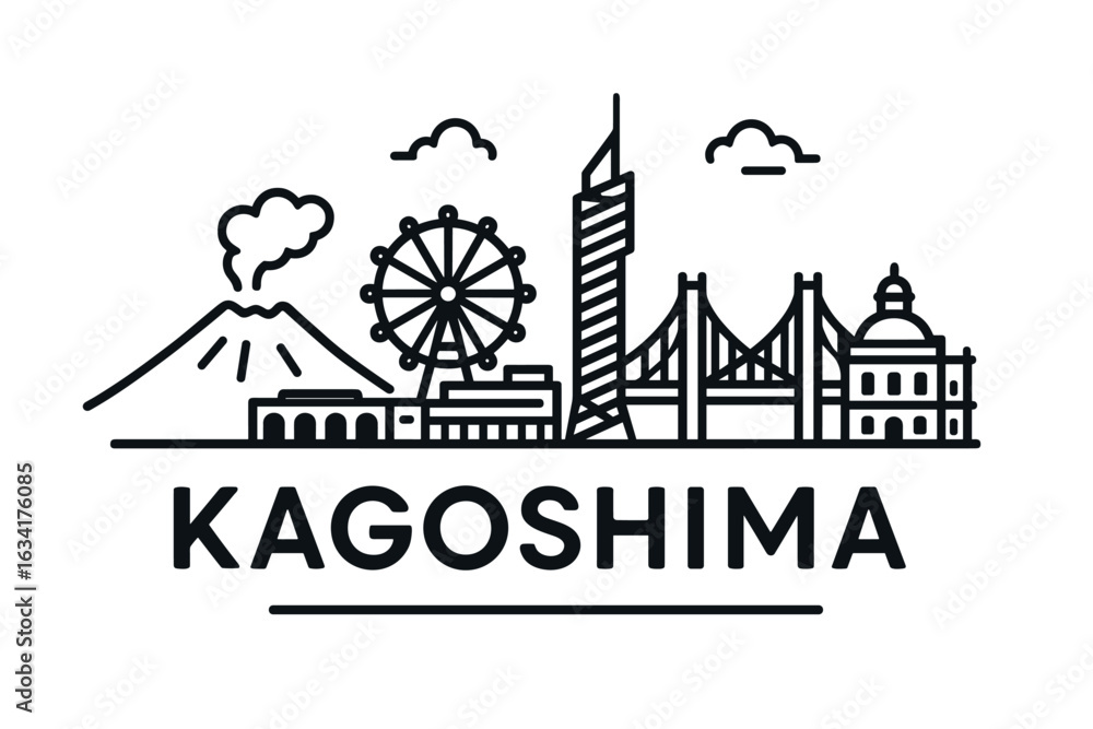 Fototapeta premium City skyline with iconic buildings and landmarks, Kagoshima