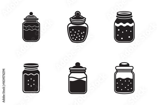 Collection of Simple Black Jar Icons for Food Preservation and Storage Concepts and Minimalist Designs