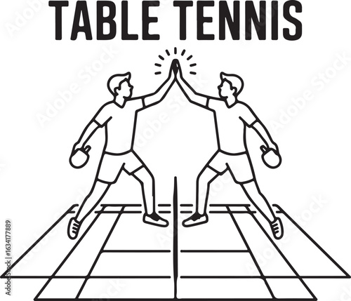 Table Tennis Doubles Icons Two Players, Team High Five, Shared Strategy, Paddle Bag, Court Zones, and Sync Smash