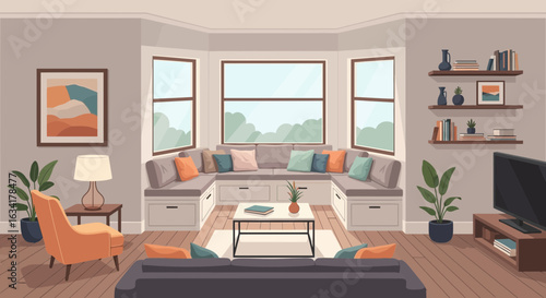 Cozy Interior Of a Beautiful and Bright Living Room With Big Windows