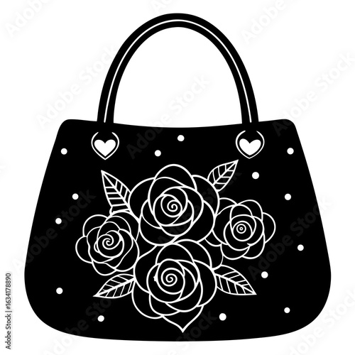 Rose Bag Vector – Romantic Handbag with Roses & Love | Generative AI & Linocut Silhouette Design