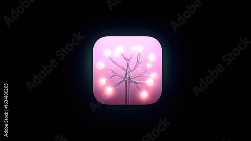 App icon visualizing neural overgrowth with cluster of branching synapses on black background