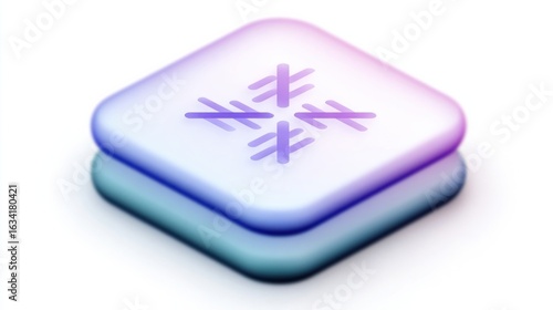 3D glass app icon with two frosted panels in pastel tones visualizing cloud syncing on white background
