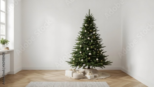 Minimalist Christmas Tree in Scandinavian Style Living Room