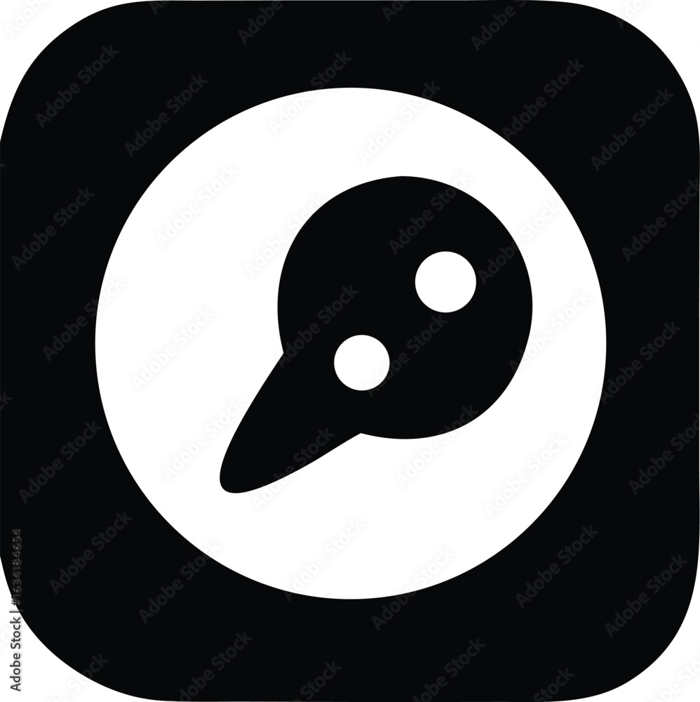 Fototapeta premium Minimalist black and white icon featuring a stylized bird head with two white eyes inside a rounded square frame