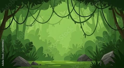 Deep Jungle Vector Background with Lush Foliage
