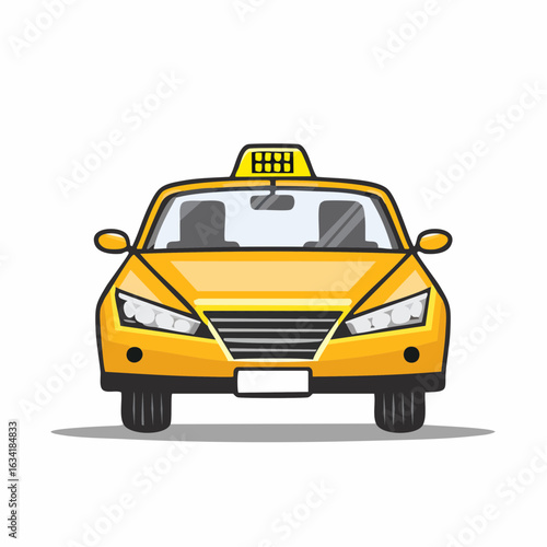Yellow taxi cab illustration. Front view of a classic urban transportation vehicle.