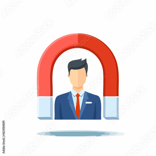 Magnet attracting a professional, vector illustration representing attracting talent, recruitment, business prospect or customer retention