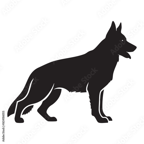 Vector art of a striking silhouette of a german shepherd standing gracefully showcasing its distinctive features and noble posture in a vector illustration